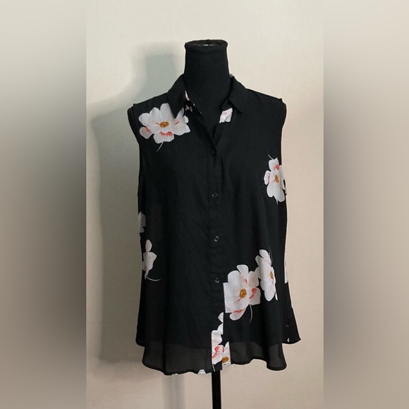 2/$15 Van Heusen sleeveless floral button‎ front blouse sleeveless top size L - Picture 1 of 10